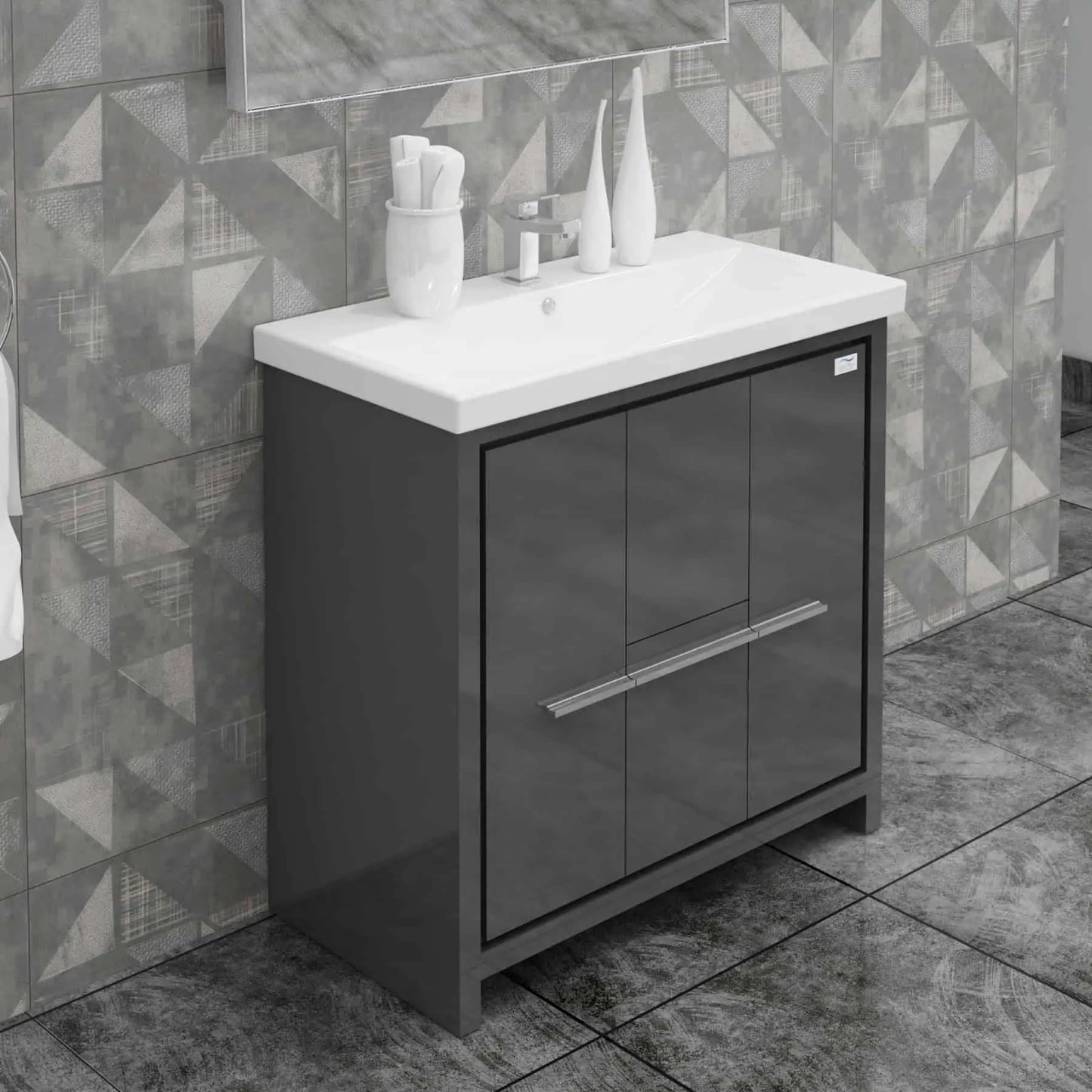 Casa Mare Alessio 36" Bathroom Vanity and Ceramic Sink Combo with LED Mirror - Alessio90GG-36