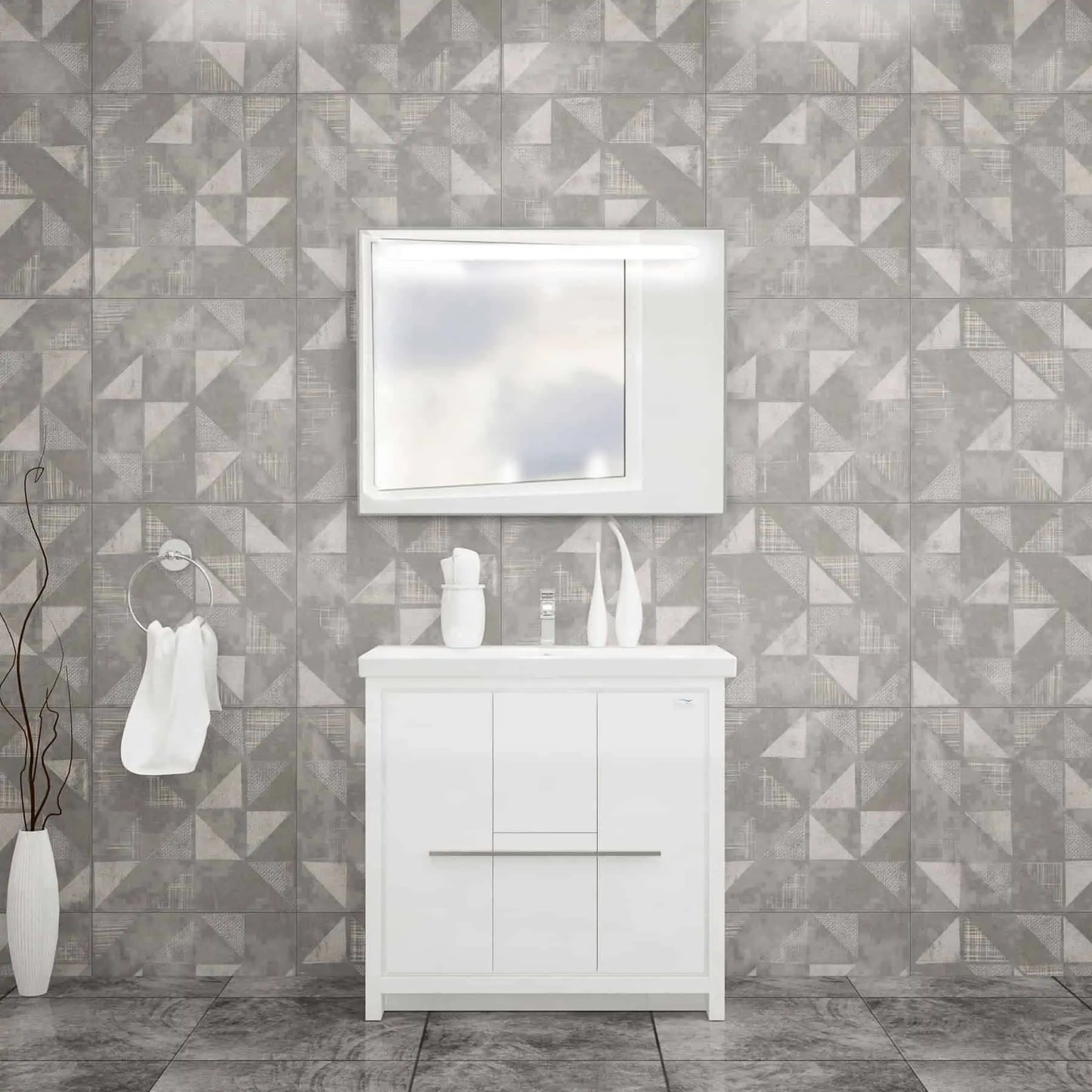 Casa Mare Alessio 36" Bathroom Vanity and Ceramic Sink Combo with LED Mirror - Alessio90GG-36