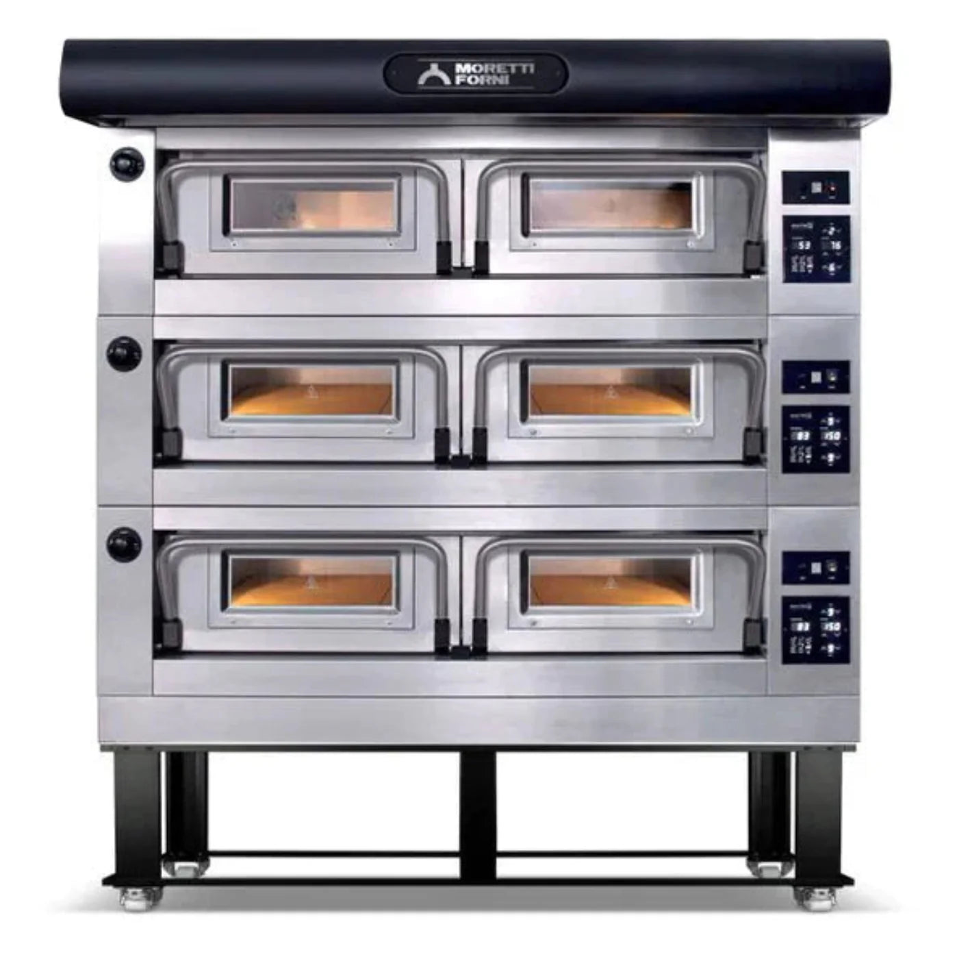 AMPTO Electric Pizza Oven P120 49'' x 34'' x 7'' (Chamber) 208/240/60/3 - 3 Decks with tray guide base - P120E B3X