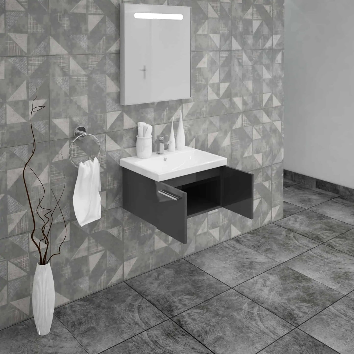 Casa Mare Aspe 32" Bathroom Vanity and Ceramic Sink Combo with LED Mirror - Aspe80GB-32