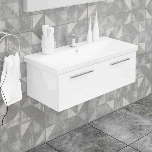 Casa Mare Aspe 40" Glossy White Bathroom Vanity and Ceramic Sink Combo with LED Mirror - Aspe100GW-40
