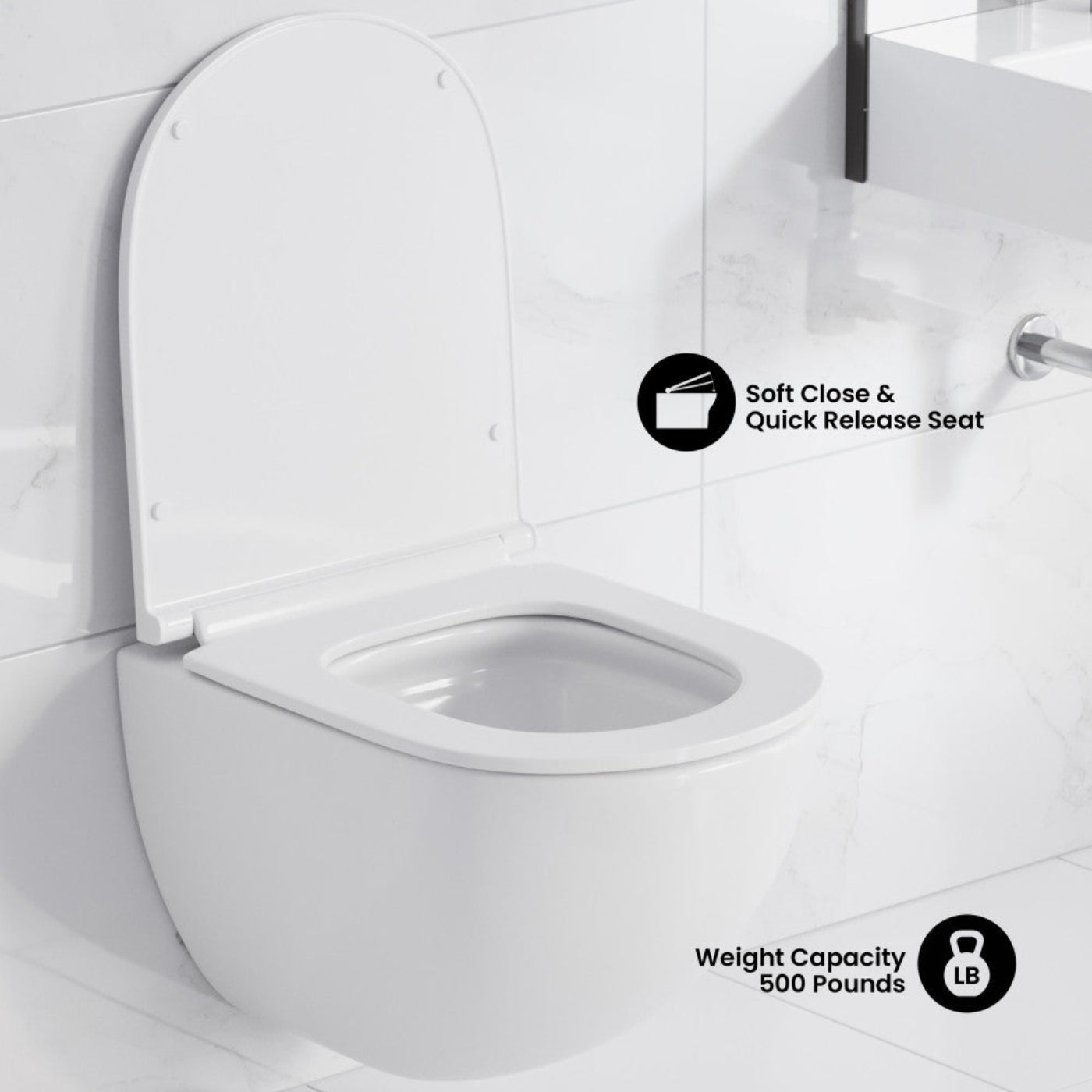 Swiss Madison St. Tropez Wall-Hung Toilet Bundle 0.8/1.6 GPF Dual Flush in Glossy White with Flush Plate - SM-WK449-01W