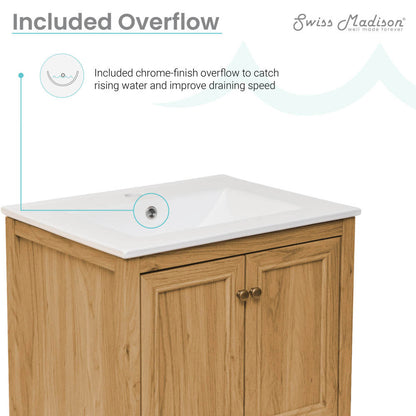 Swiss Madison Chateau 24" Freestanding Bathroom Vanity in Golden Oak with Sink Top - SM-BV240