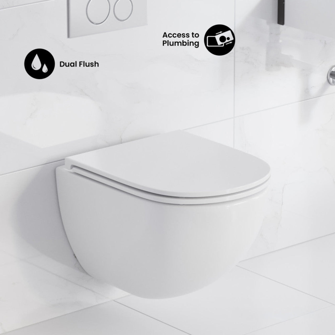 Swiss Madison St. Tropez Wall-Hung Toilet Bundle 0.8/1.6 GPF Dual Flush in Glossy White with Flush Plate - SM-WK449-01W