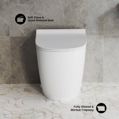 Swiss Madison St. Tropez Back-to-Wall Toilet Bundle 0.8/1.6 GPF Dual Flush in Glossy White with Black Flush Plate - SM-WT0804GW