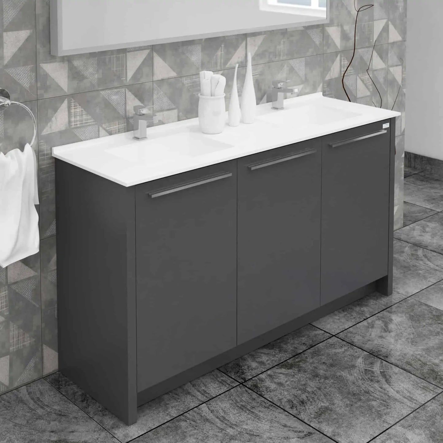 Casa Mare Benna 63" Bathroom Vanity and Double Sink Combo with LED Mirror - Benna160GG-63