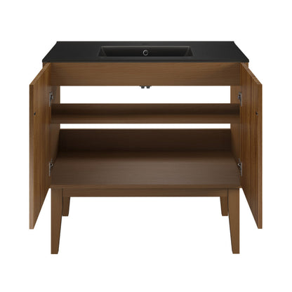 Swiss Madison Bosse 36" Freestanding Bathroom Vanity in Brown Oak with Black Sink Top - SM-BV8802BOMB
