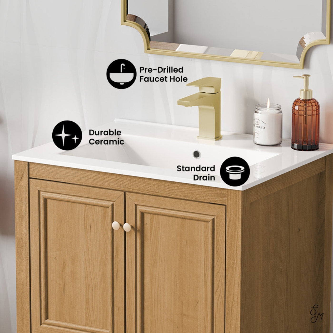 Swiss Madison Chateau 24" Freestanding Bathroom Vanity in Golden Oak with Sink Top - SM-BV240