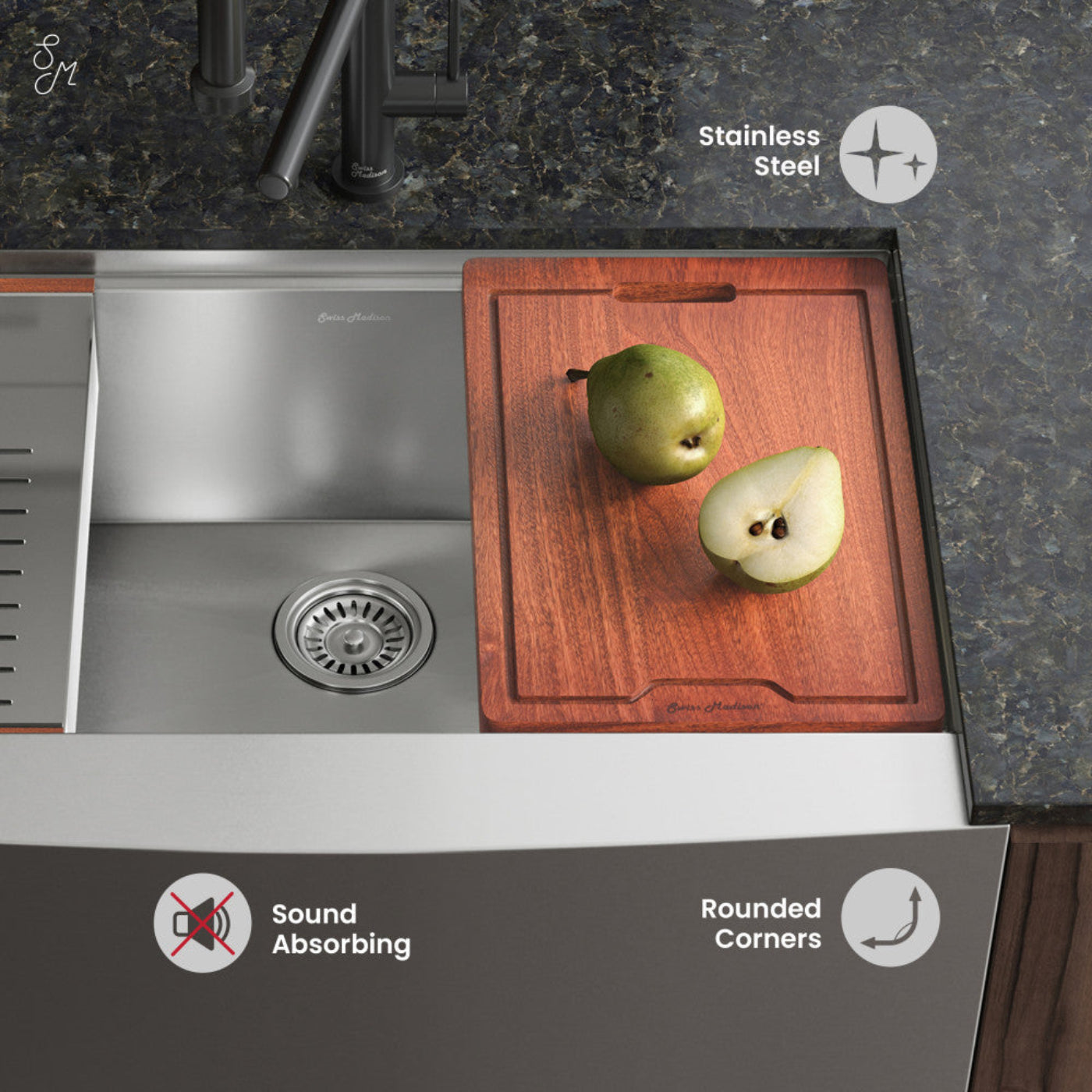 Swiss Madison Rivage 30 x 22 Single Basin Apron Kitchen Workstation Sink - SM-KS779