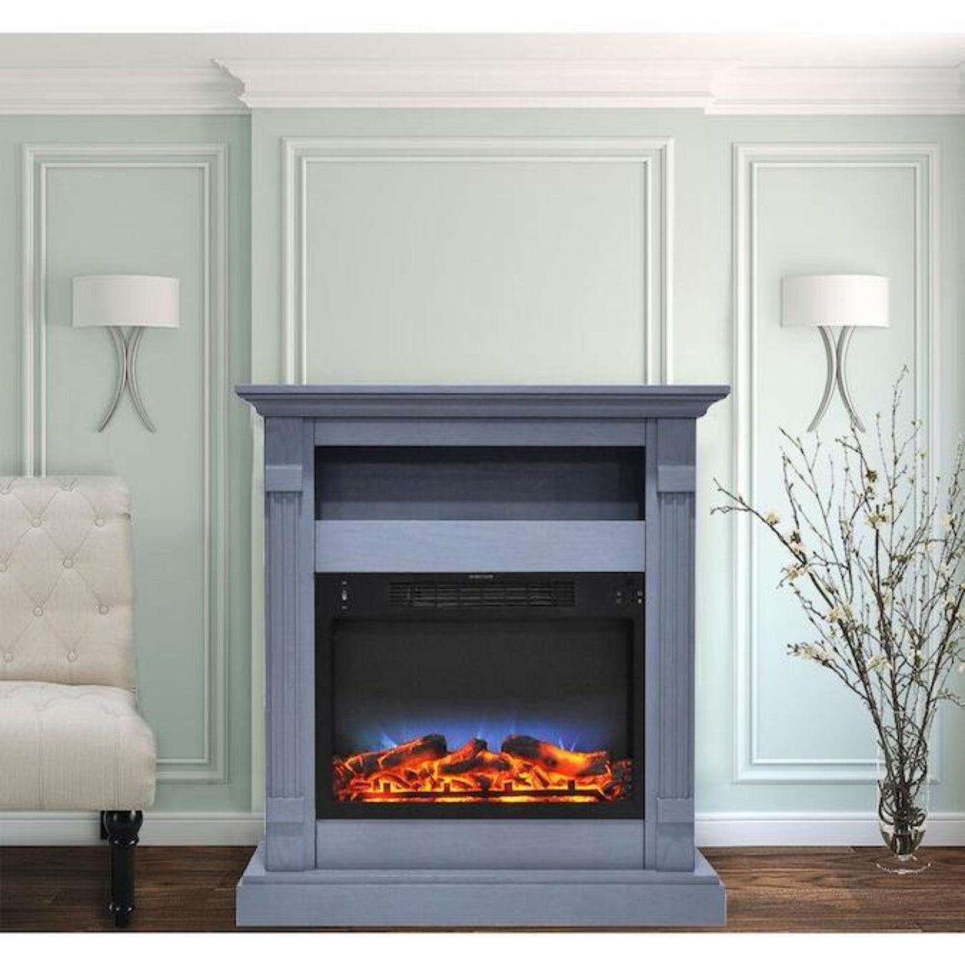 Cambridge 33.9-in W Slate Blue Fan-Forced Electric Fireplace - CAM3437-1SBLLG2