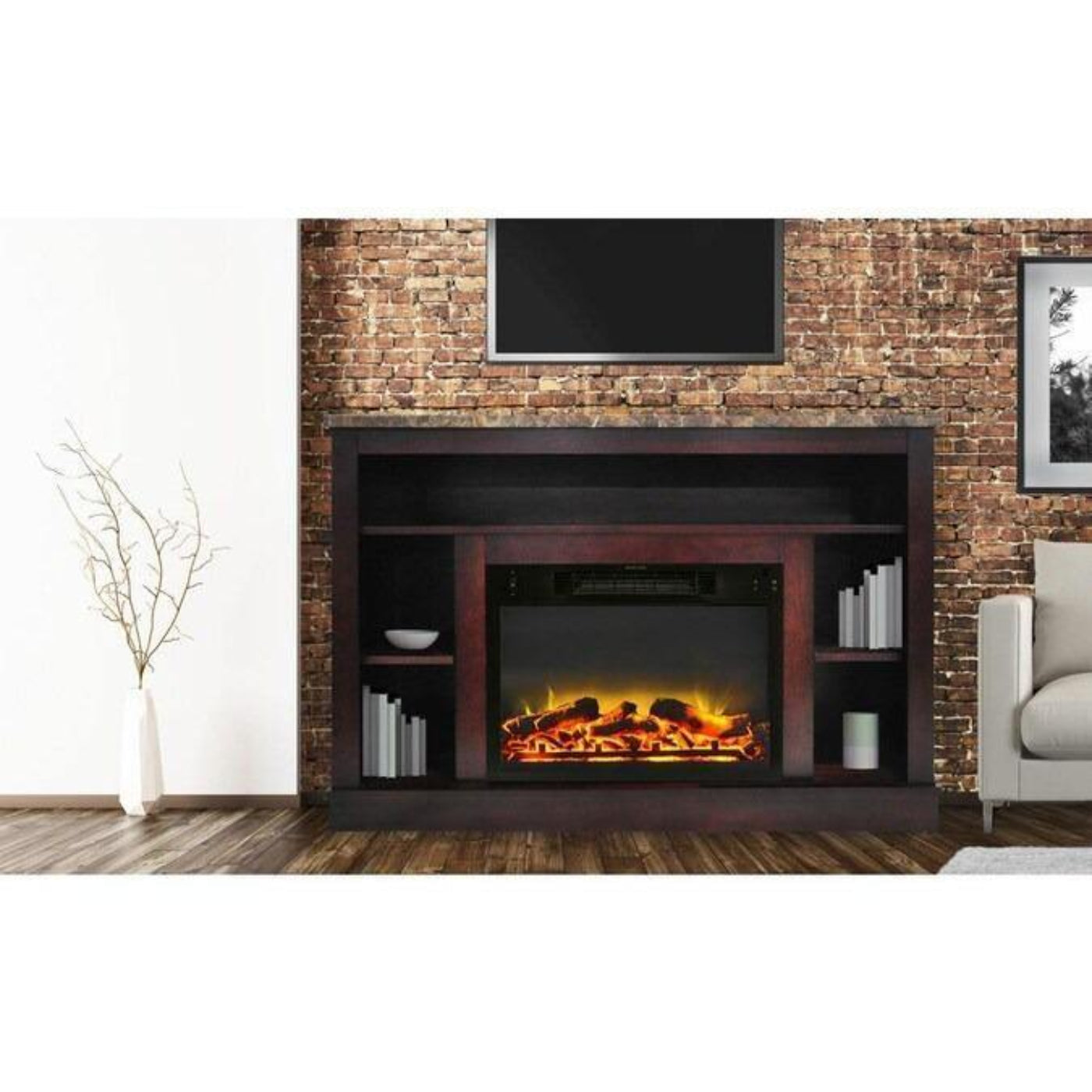 Cambridge 47 In. Electric Fireplace with a Multi-Color LED Insert and Cherry Mantel - CAM5021-1CHRLED
