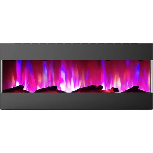 Cambridge 50 In. Recessed Wall Mounted Electric Fireplace with Logs and LED Color Changing Display, Black - CAM50RECWMEF-2BLK