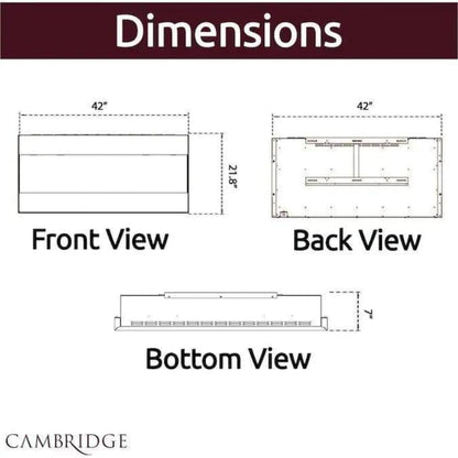 Cambridge 42 In. Recessed Wall Mounted Electric Fireplace with Crystal and LED Color Changing Display, Black - CAM42RECWMEF-1BLK