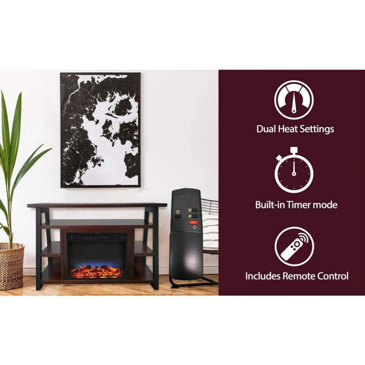 Cambridge 32-In. Sawyer Industrial Electric Fireplace Mantel with Realistic Log Display and LED Color Changing Flames, Mahogany, - CAM5332-1MAHLED