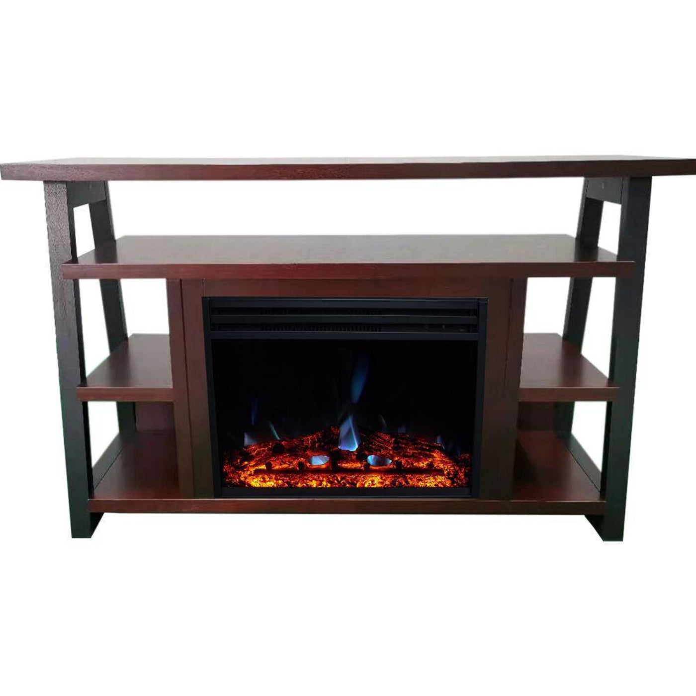 Cambridge San Jose Electric Fireplace TV Stand in Black with Color-Changing LED Fireplace Heater and Crystal Rock Display - CAM5735-1BLK