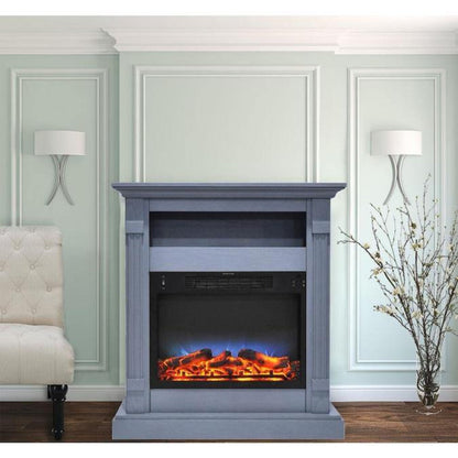 Cambridge Sienna 34-in Electric Fireplace Heater with Slate Blue Mantel, Enhanced Log Display, Multi-Color Flames, and Remote Control - CAM3437-1SBLLG3