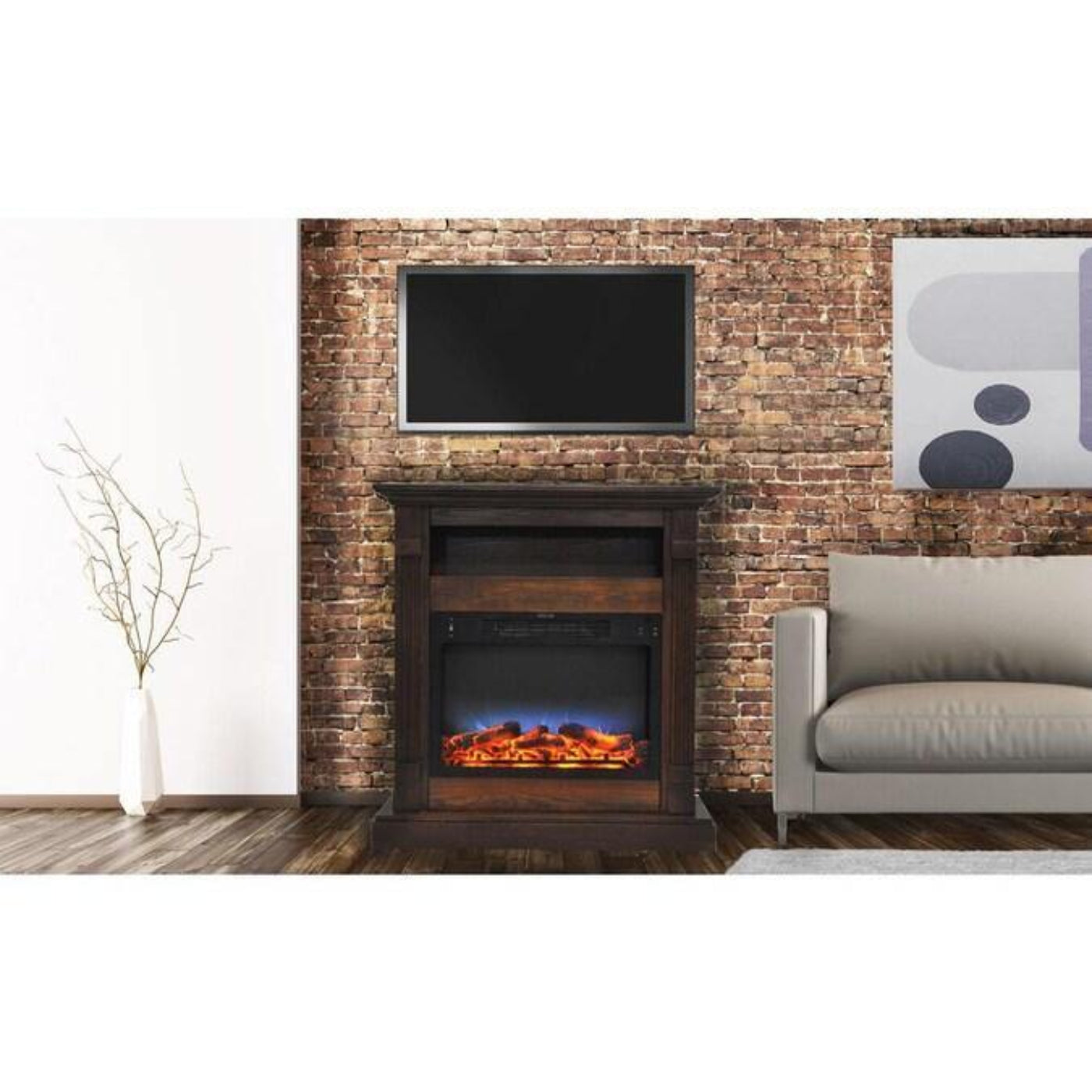 Cambridge Sienna 34 In. Electric Fireplace w/ Enhanced Log Display and Walnut Mantel - CAM3437-1WALLG2