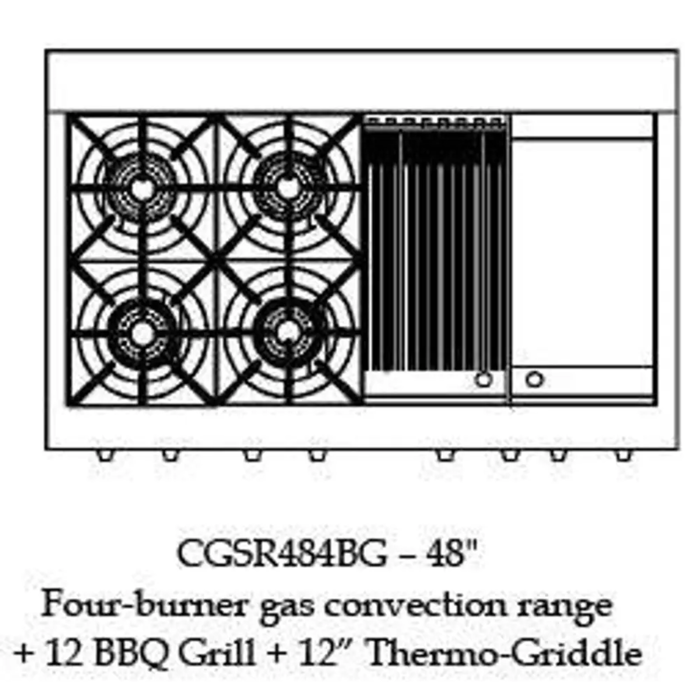 Capital 48" Culinarian Self Clean Gas Range, 4 Open Burners, Griddle - CGSR484GGN