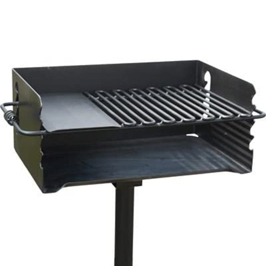 Pilot Rock Jumbo Park Style Steel Outdoor BBQ Charcoal Grill and Post, Black - 253217