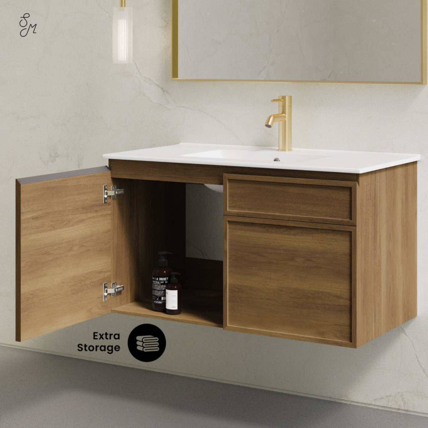 Swiss Madison St. Tropez 36" Wall-Mounted Bathroom Vanity in Brown Oak with Sink Top - SM-BV0829BO