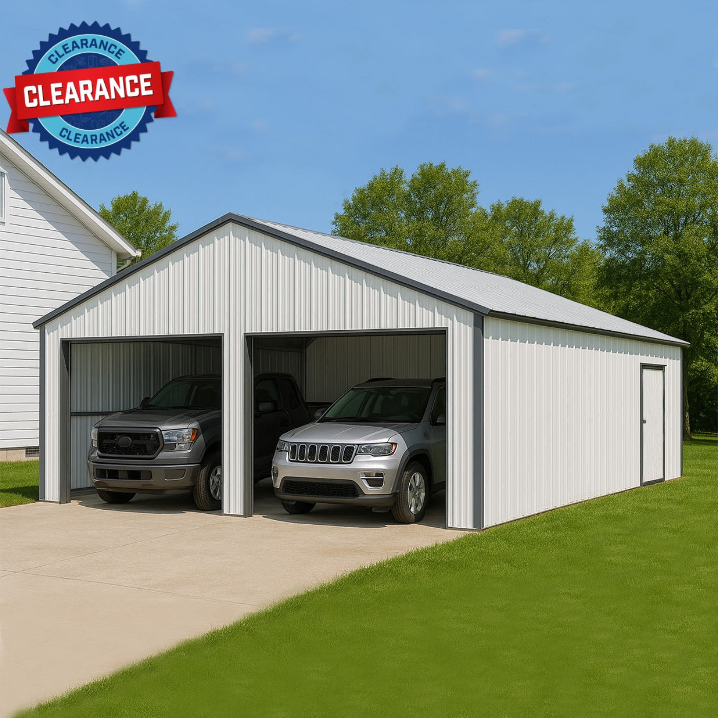 Chery Industrial [CLEARANCE] 25' x 33' Double Garage Metal Shed - C_DOUMS2533CR01