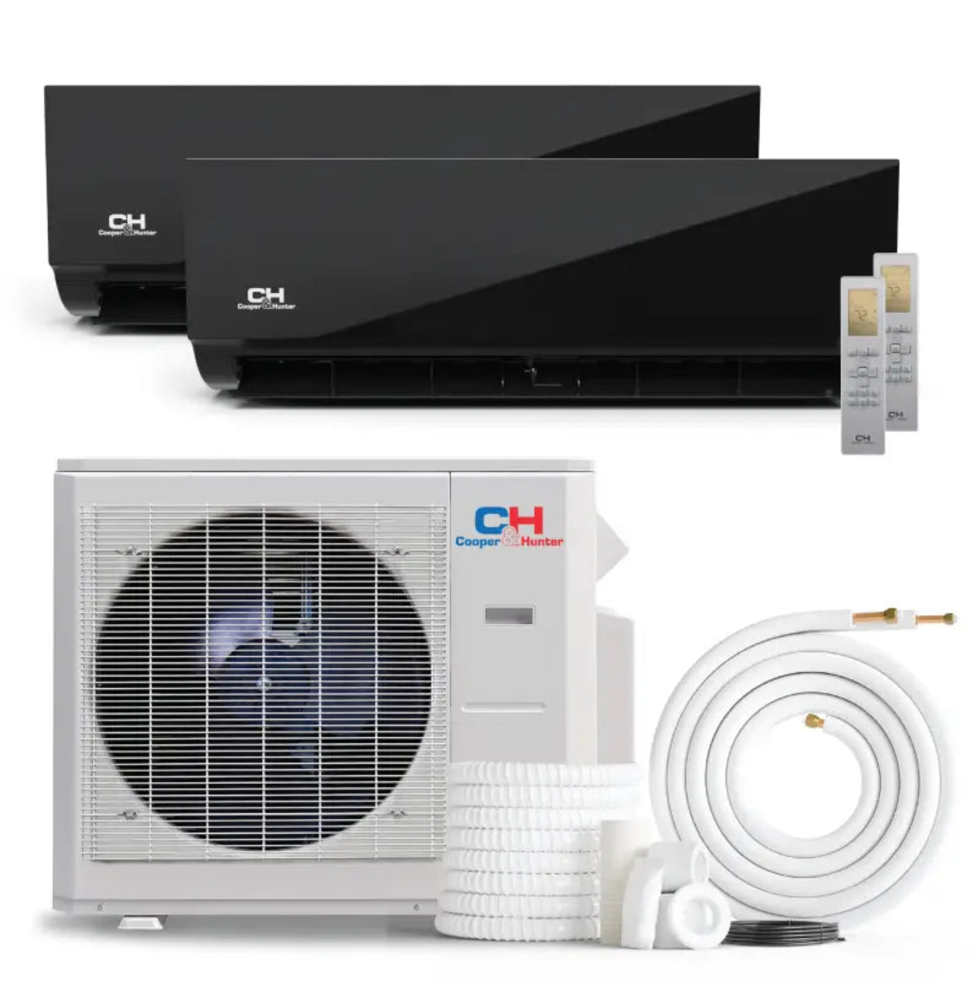 Cooper & Hunter 2 Zone 28,000 BTU Olivia Midnight Ductless Mini Split AC Wall Mounted 12K+18K - CH-R28MES-230VO/M12WMB+M18WMB-NO/NO-MN