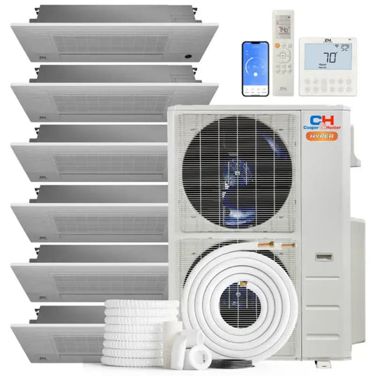 Cooper & Hunter Hyper 48,000 BTU 6-Zone 6K+6K+6K+9K+12K+18K One-Way Cassette, 230V, R454B - Ductless Mini Split Air Conditioner Heat Pump - CH-RHP48M-230VO/M06OW+M06OW+M06OW+M09OW+M12OW+M18OW-NO