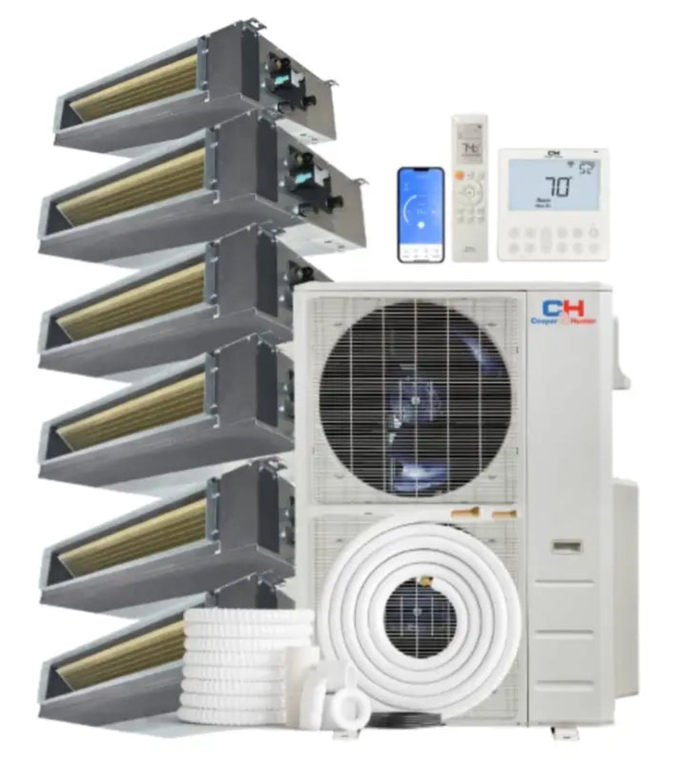 Cooper & Hunter 6 Zone 48,000 BTU Concealed Duct Mini Split AC R454B 6K+9K+9K+9K+9K+12K - CH-R48MES-230VORH06MDTRH09MDTRH09MDTRH09MDTRH09MDTRH12MDT-NO