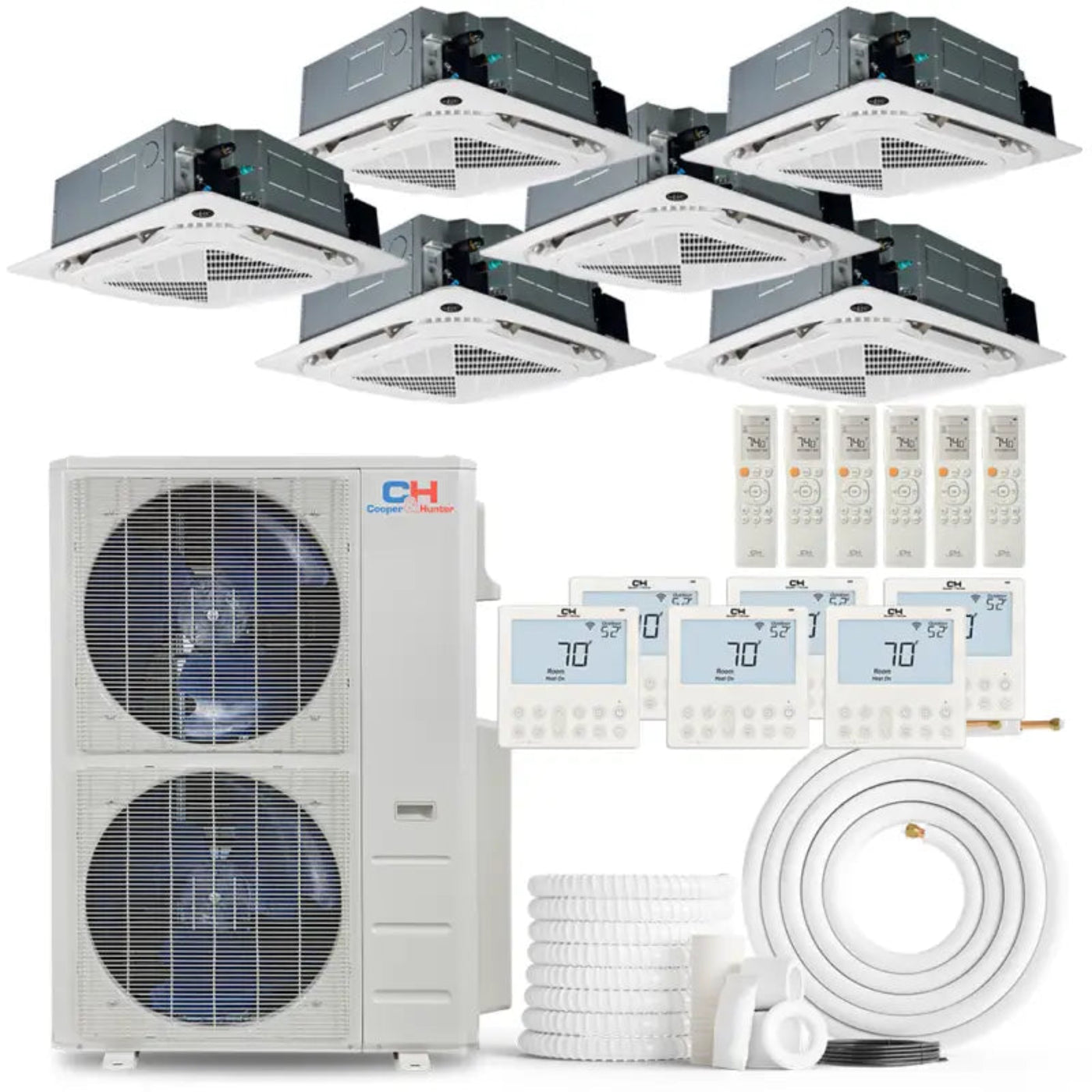Cooper & Hunter 6 Zone 60,000 BTU Ceiling Cassette Mini Split AC R454B 12K+12K+12K+12K+12K+12K - CH-R60MES-230VORH12MCTRH12MCTRH12MCTRH12MCTRH12MCTRH12MCT-NO
