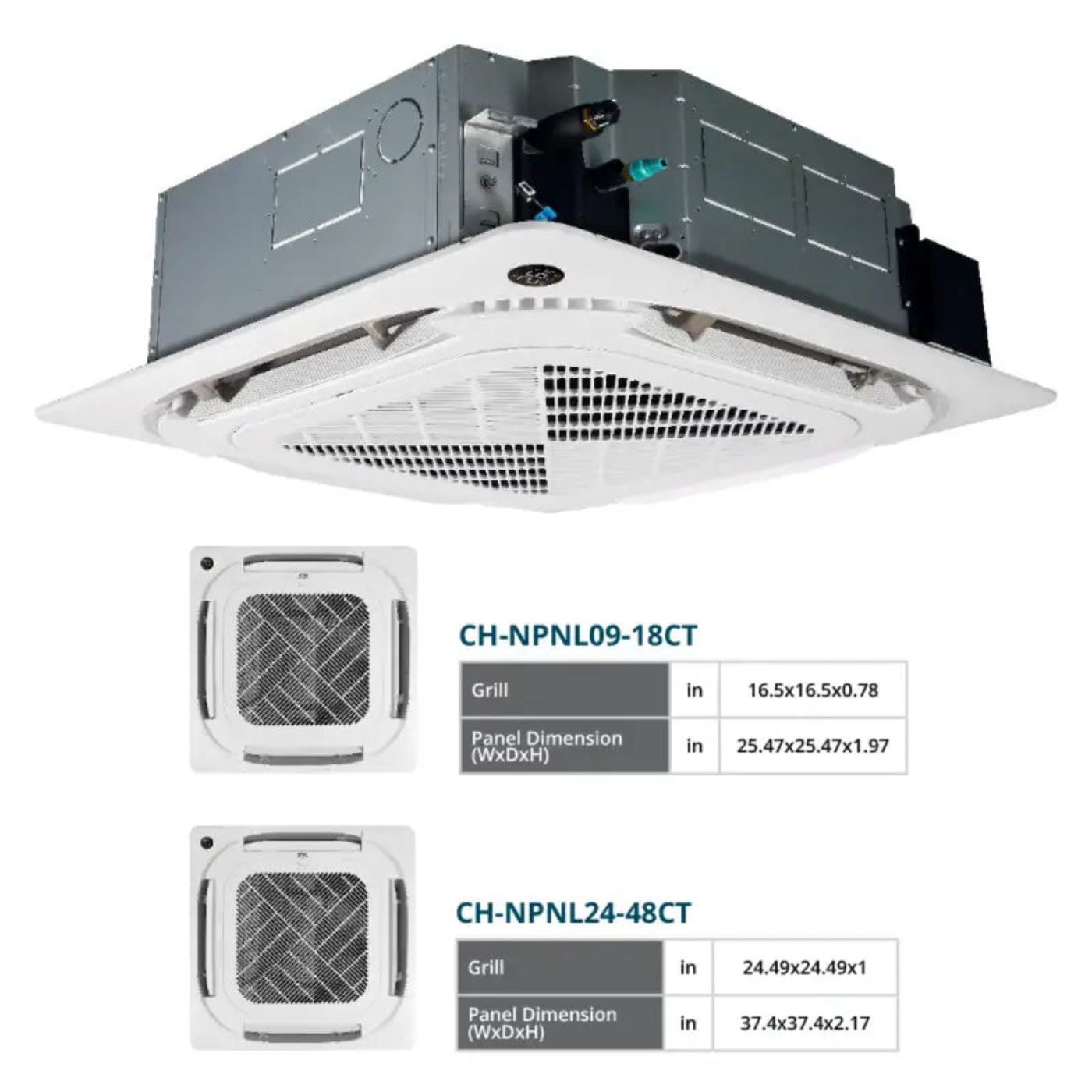 Cooper & Hunter 6 Zone 60,000 BTU Ceiling Cassette Mini Split AC R454B 12K+12K+12K+12K+12K+12K - CH-R60MES-230VORH12MCTRH12MCTRH12MCTRH12MCTRH12MCTRH12MCT-NO