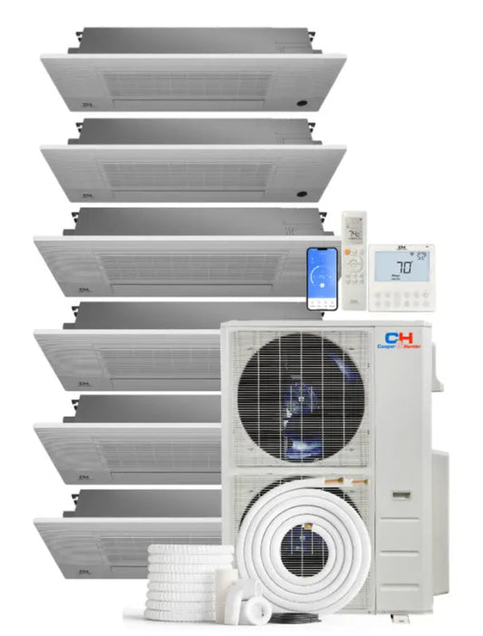 Cooper & Hunter 6 Zone 48,000 BTU One-Way Cassette Mini Split AC R454B 6K+6K+9K+9K+12K+18K - CH-R48MES-230VO06MCT1W06MCT1W09MCT1W09MCT1W12MCT1W18MCT1W
