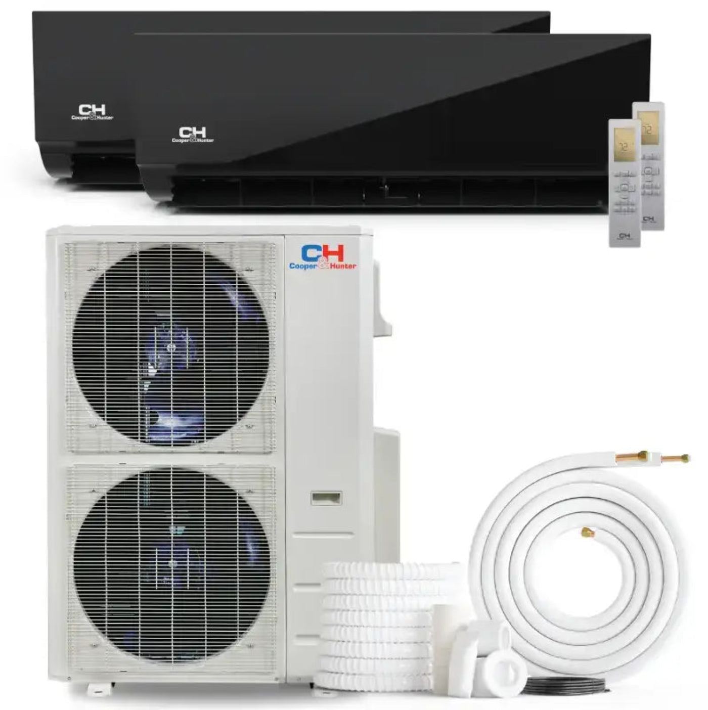 Cooper & Hunter Olivia Midnight 60,000 BTU 2-Zone 12k+12k Wall Mount, 230V, R454B - Ductless Mini Split Air Conditioner Heat Pump - CH-R60MES-230VO/M12WMB+M12WMB-NO/NO