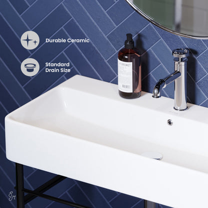Swiss Madison Carre 36" Ceramic Console Sink White Basin Black Legs - SM-CS733