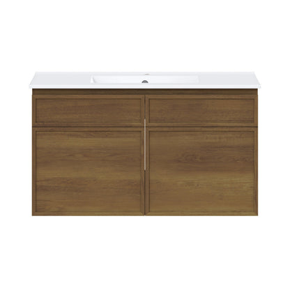 Swiss Madison St. Tropez 36" Wall-Mounted Bathroom Vanity in Brown Oak with Sink Top - SM-BV0829BO