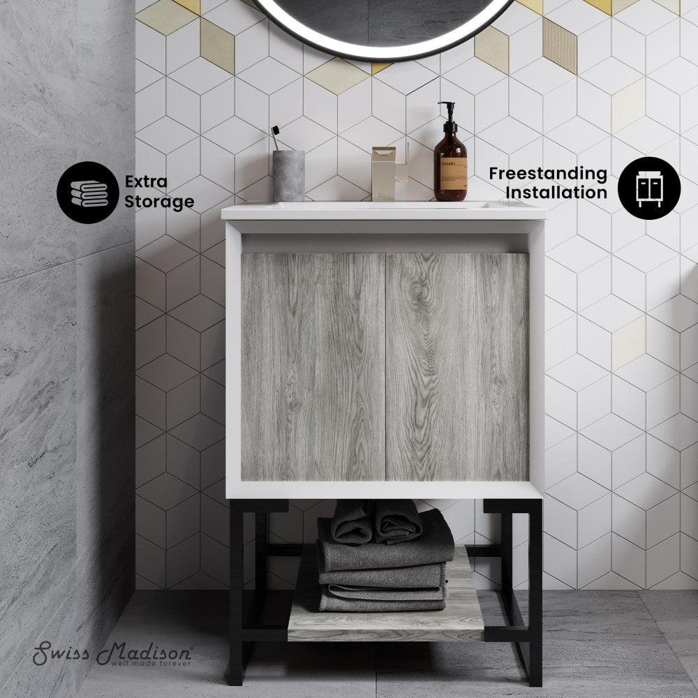 Swiss Madison Marseille 24 Single, Two Doors, Open Shelf Bathroom Vanity - SM-BV142