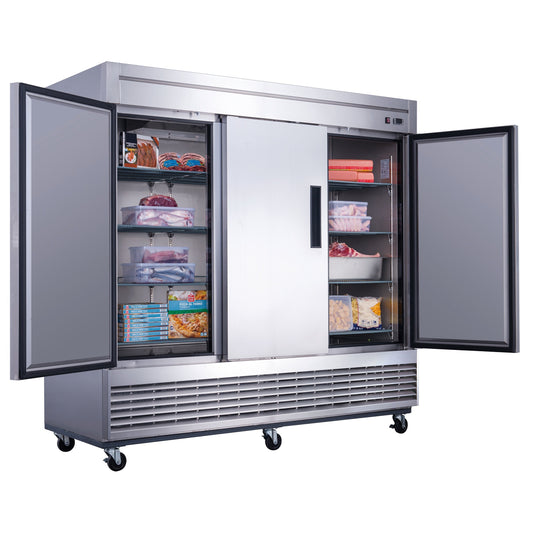 Chef AAA - T83F Commercial 83" Reach-In Freezer 3 Solid Door Stainless Steel 64 cu.ft. - T83F