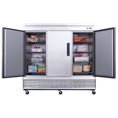Chef AAA - T83R Commercial 83" Reach-In Refrigerator 3 Solid Door Stainless Steel 64 cu.ft. - T83R