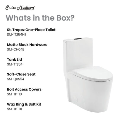 Swiss Madison St. Tropez One Piece Elongated Toilet Dual Vortex Flush, Black Hardware - SM-1T254HB