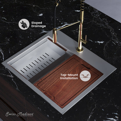 Swiss Madison  Ravi Single Basin 25 x 22 Topmount Kitchen Workstation Sink - SM-KT769