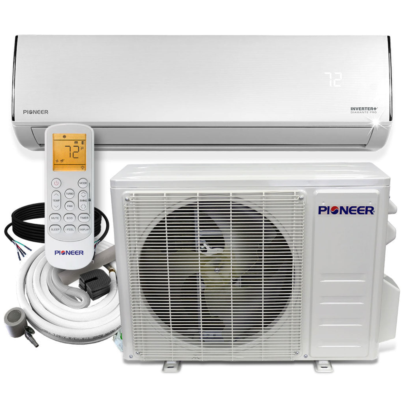 Pioneer Diamante Pro Series 12,000 BTU 19 SEER2 Ductless Mini-Split Air Conditioner Inverter+ Heat Pump Full Set 230V with 16 Ft. Kit - WYT012GLFI19RL