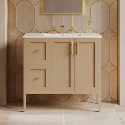Swiss Madison Forme 36" Modular Freestanding Bathroom Vanity with 3-Hole Widespread Top in Natural Oak - SM-BV10101NO-W3