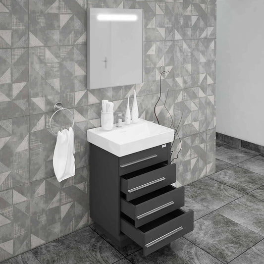 Casa Mare Domenico 24" Bathroom Vanity and Ceramic Sink Combo with LED Mirror - Domenico60GG-24