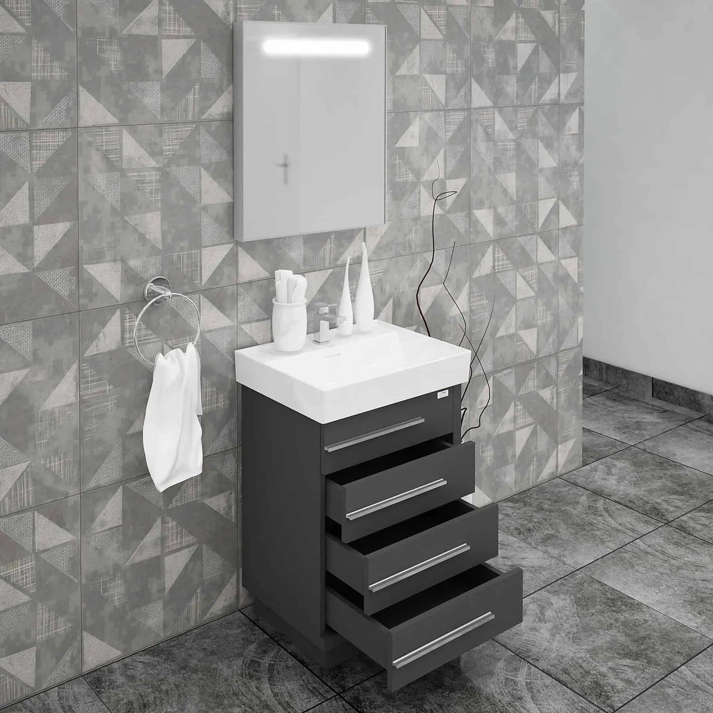 Casa Mare Domenico 32" Bathroom Vanity and Ceramic Sink Combo with LED Mirror - Domenico80GG-32