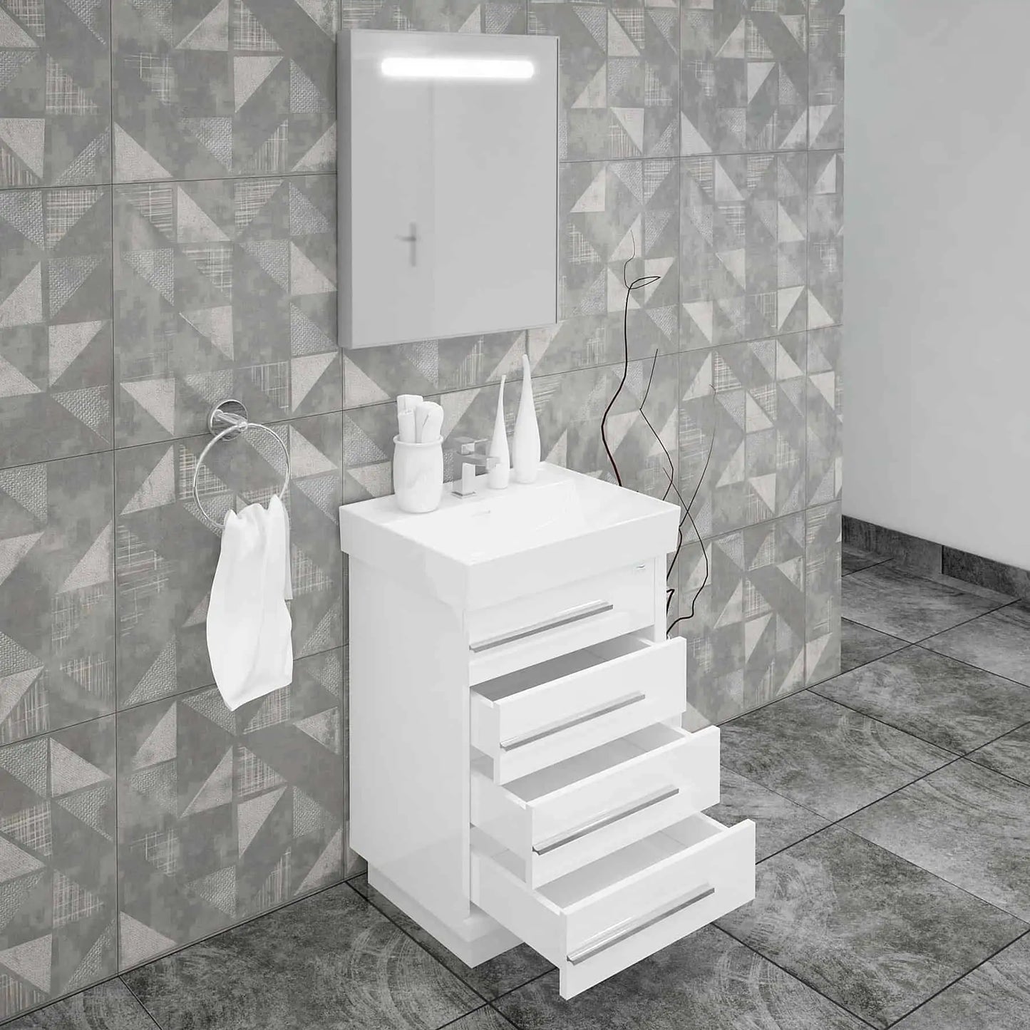 Casa Mare Domenico 24" Bathroom Vanity and Ceramic Sink Combo with LED Mirror - Domenico60GG-24