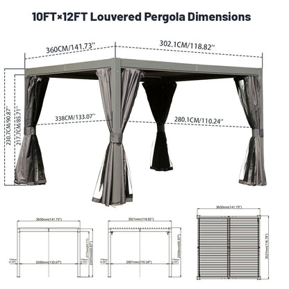 Domi Patio Aluminum Louvered Pergola - Gray