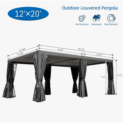 Domi Patio Aluminum Louvered Pergola - Gray