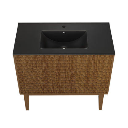 Swiss Madison Bosse 36" Freestanding Bathroom Vanity in Brown Oak with Black Sink Top - SM-BV8802BOMB
