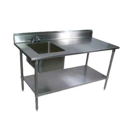 John Boos EPT8R5-3072GSK-L Work Table, Prep Sink, Adjustable Galvan Undershelf - JBEPT8R53072GSKL
