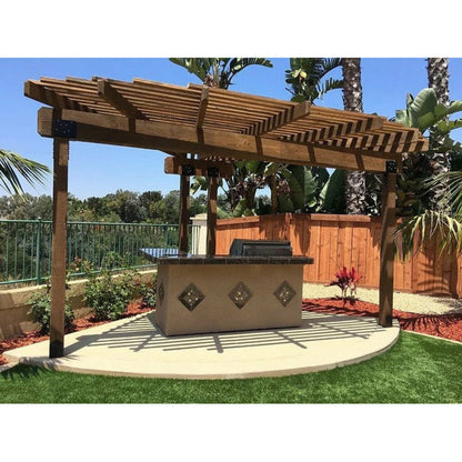 KoKoMo St. John 7'6" BBQ Island W High Bar on three sides and Lights 4 Burner BBQ Grill - St.John-H-bar
