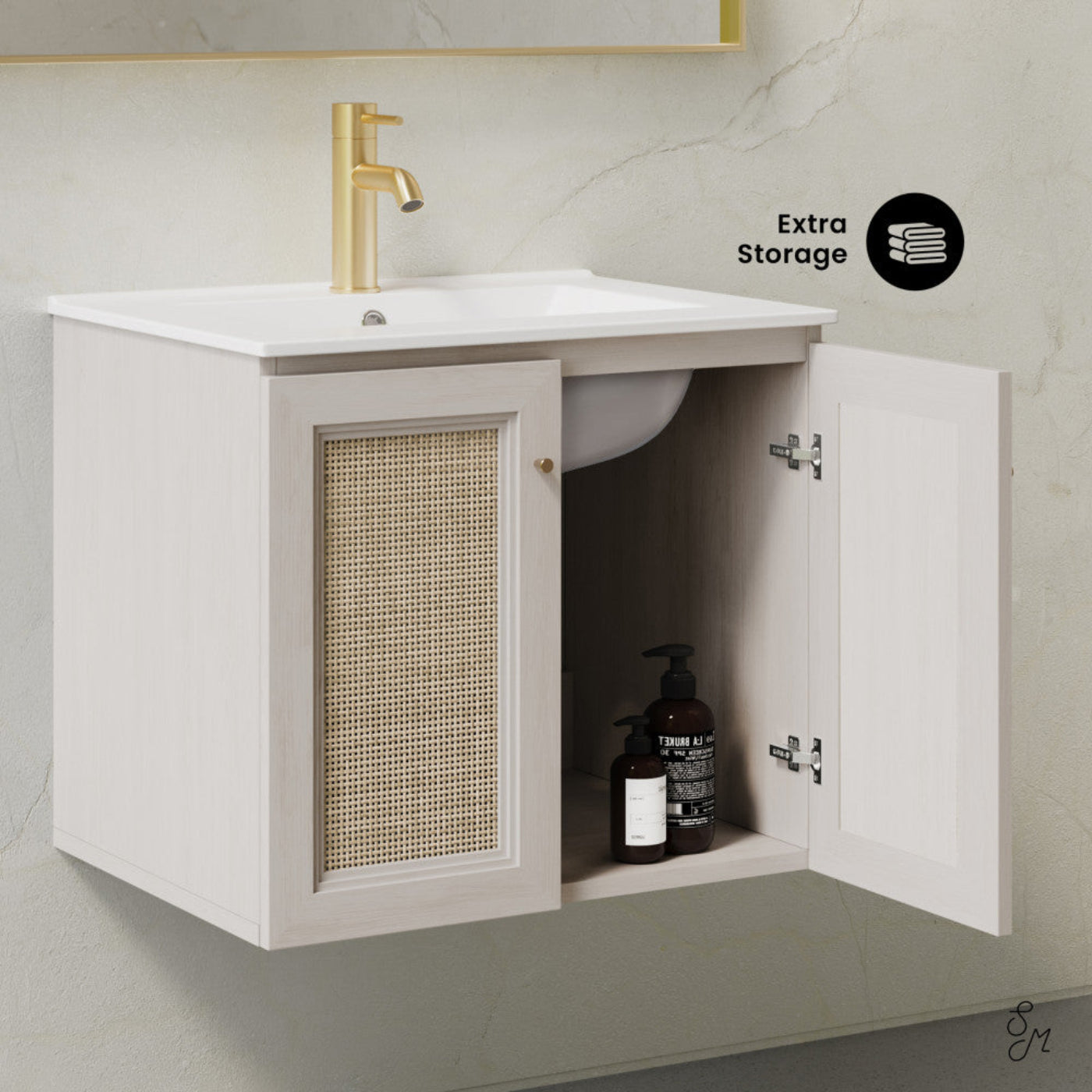 Swiss Madison Classe 24" Wall-Mounted Bathroom Vanity in White Oak with Single Faucet Hole Vanity Top - SM-BV2807WO